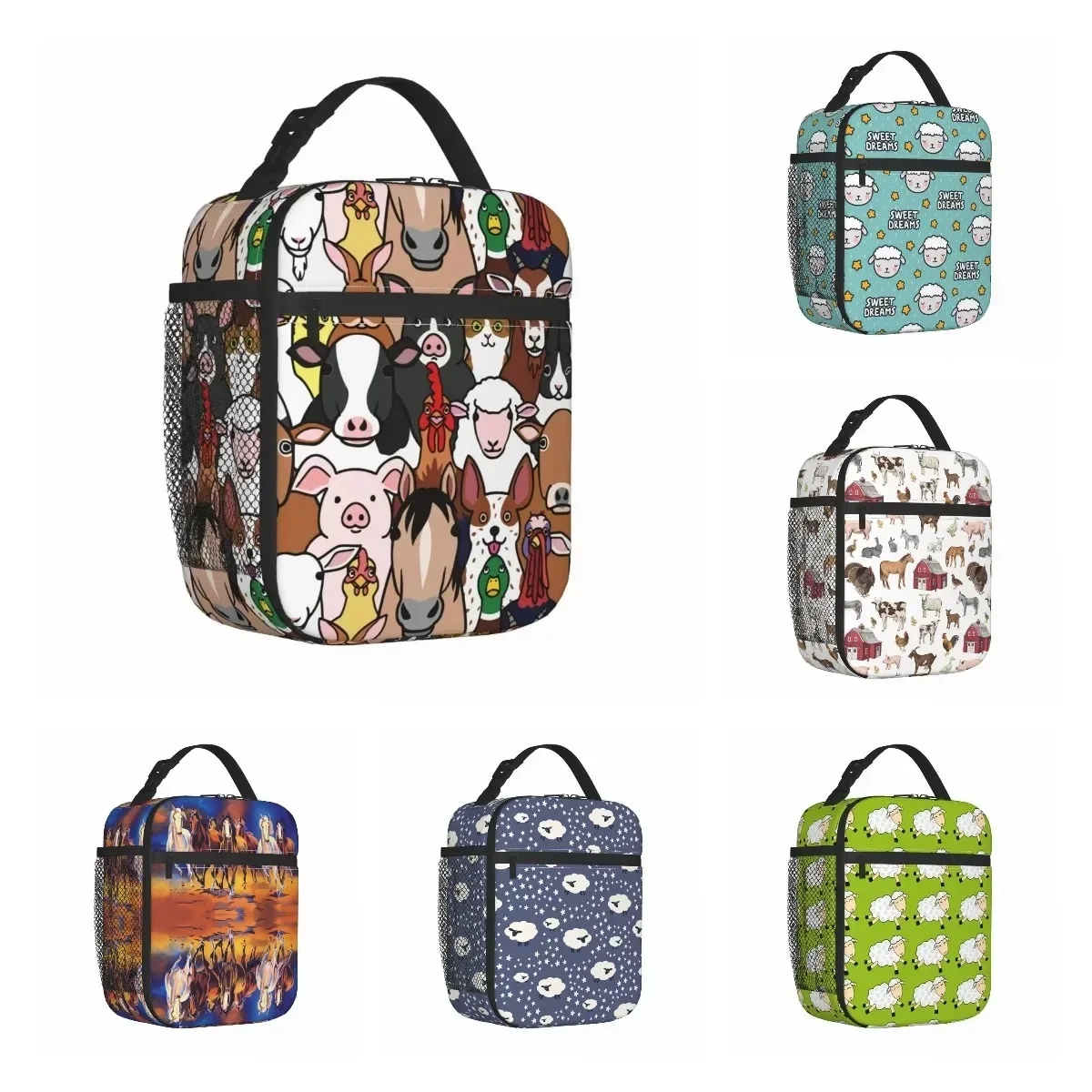 Farm Animals Sheep Horse Cow Insulated Lunch Bag for Men Women Lunch Container Multifunction Thermal Cooler Lunch Box School