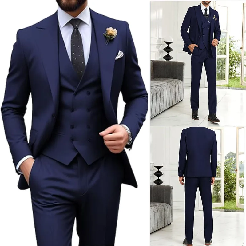 

3 Piece Men's Suit Set Slim Fit Double Breasted Suit Man Formal Tuxedo Set Casual Wedding Prom Groom Suits