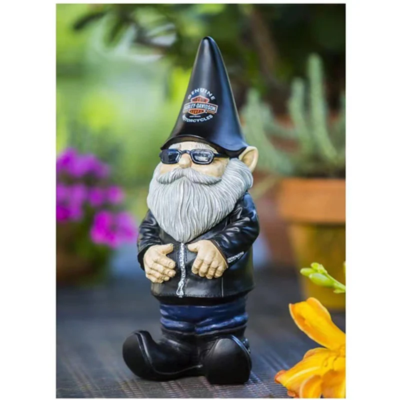 1Pc Harley-Davidson Lady Biker Themed Polystone Garden Gnome Dwarf Resin Ornaments Home Decor