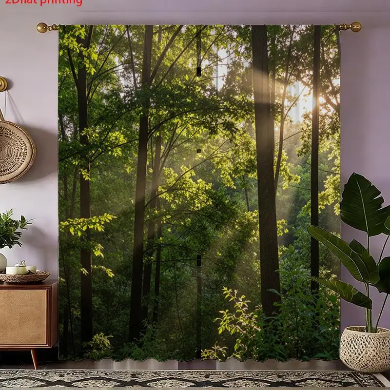 Realistic Tropical Forest Curtain Panels Sunlit Woodland Scenery Drapes for Living Room Home Decor Privacy Window Treatment