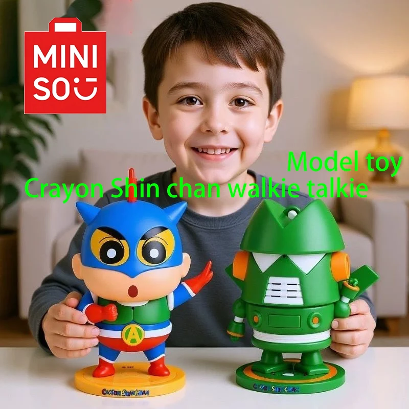 MINISO Crayon Shin Chan Walkie Talkie Mainan Model Kartun Periferal Asli Hadiah Mainan Walkie Talkie Anak-anak Liontin Lucu
