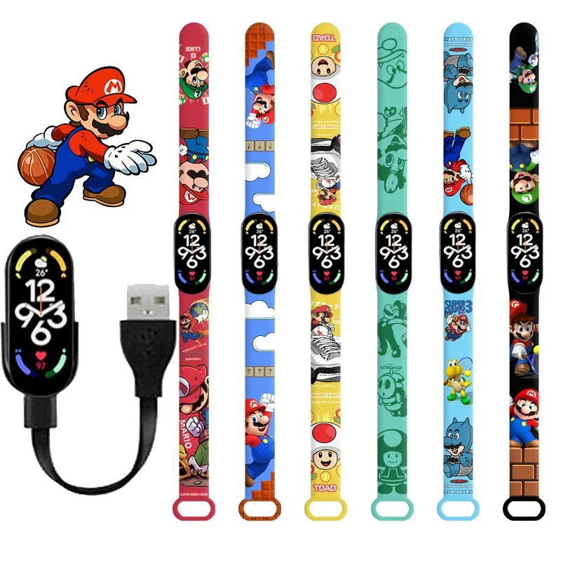 Super marios bros bluetoothスマートウォッチm7ブレスレットスポーツ電子心拍血圧血中酸素モニタリング時計gi