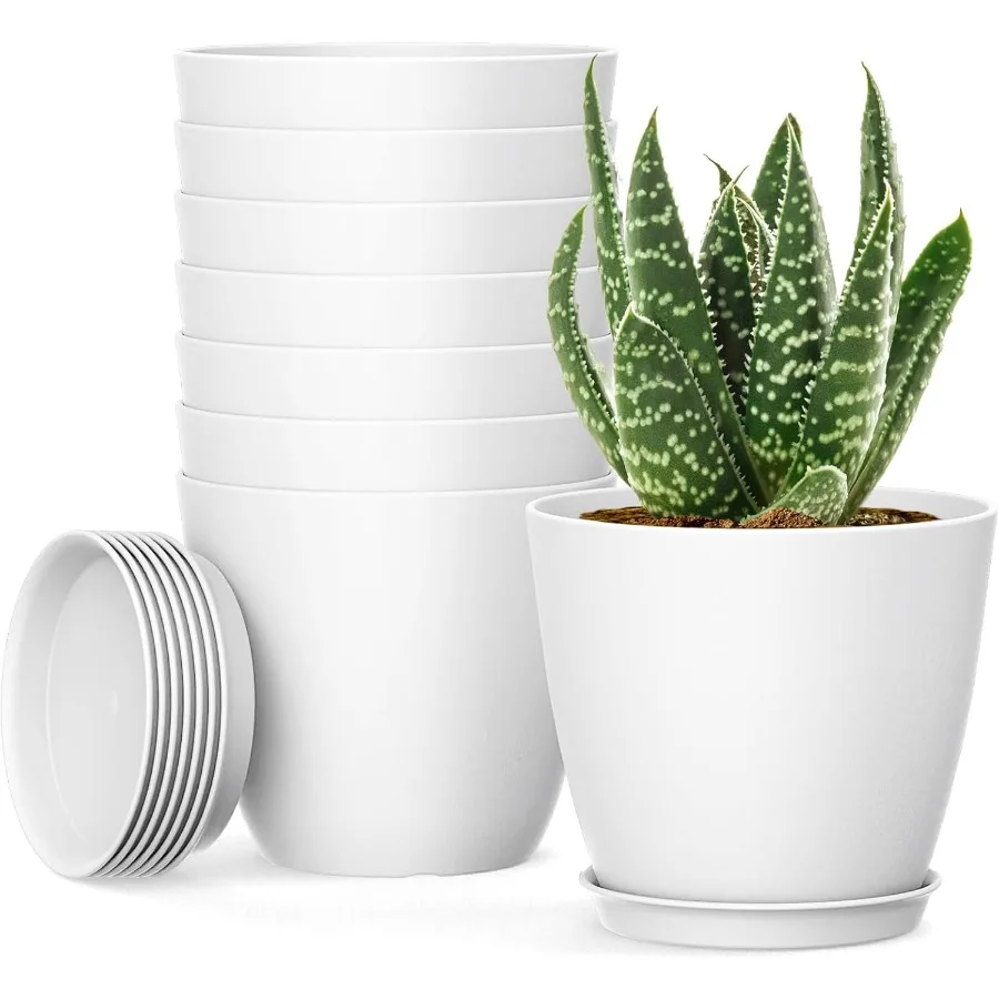 

8 упаковок, 4-дюймовые маленькие горшки для детских растений, пластиковые горшки с дренажными отверстиями и блюдцами для комнатных саженцев, суккулентов и маленьких