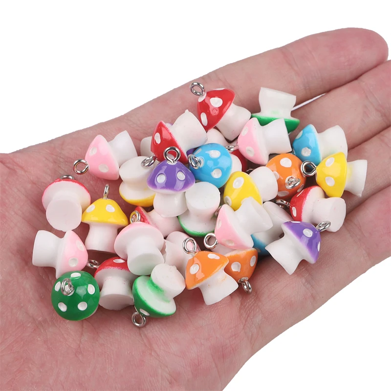 12x16mm 6pcs Cute Mushroom Charms Resin Pendant for Earring Keychain Necklace Bracelet DIY Jewelry Craft Making Accessories