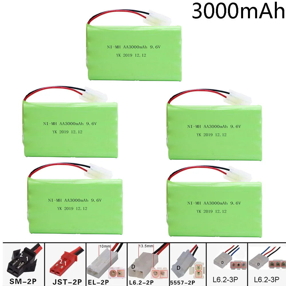 5PCS 9.6V 3000mAh NiMH Battery For Rc toys Car Robot Boat Gun Tank Train Ni-MH AA 2400mAh 9.6V AA Battery Pack Tamiya/SM/EL Plug