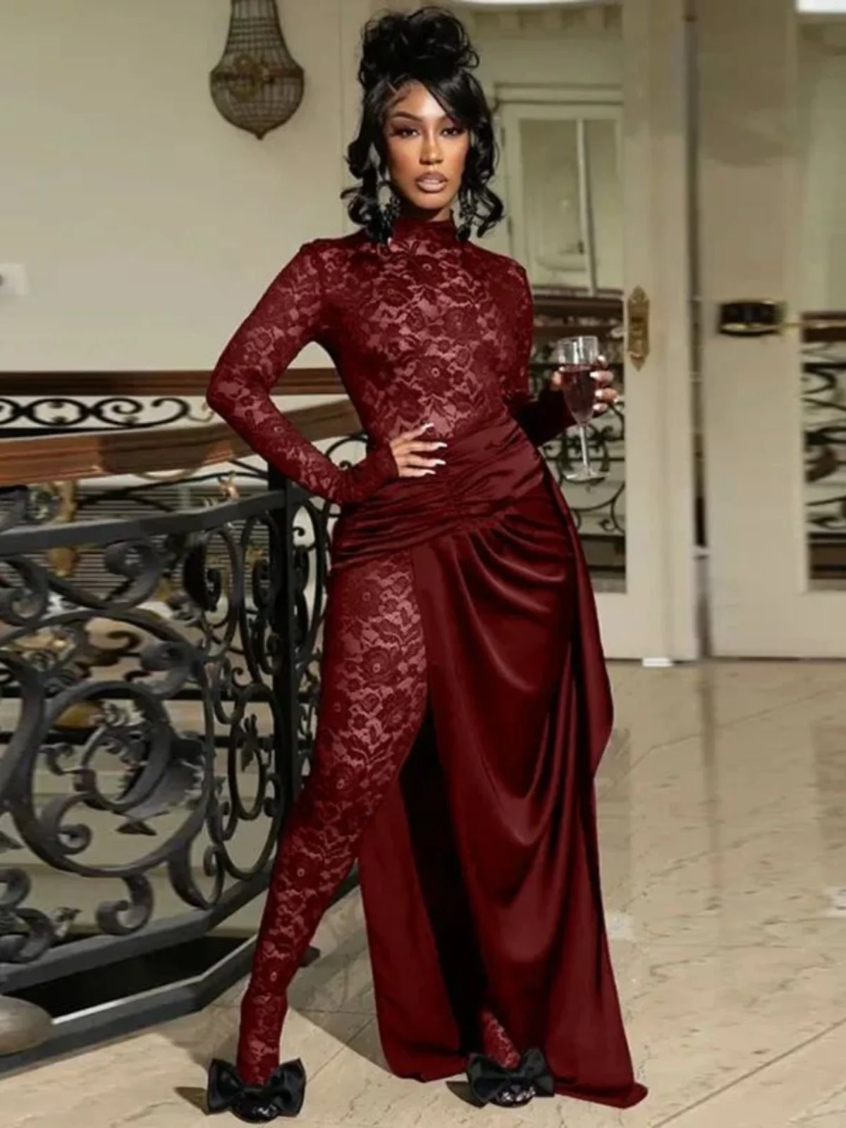 Set gonna tuta sexy in pizzo Set pantaloni lunghi slim fit a vita alta da donna Abbigliamento casual f Gonna corpo Ensemble Faionable Trendy