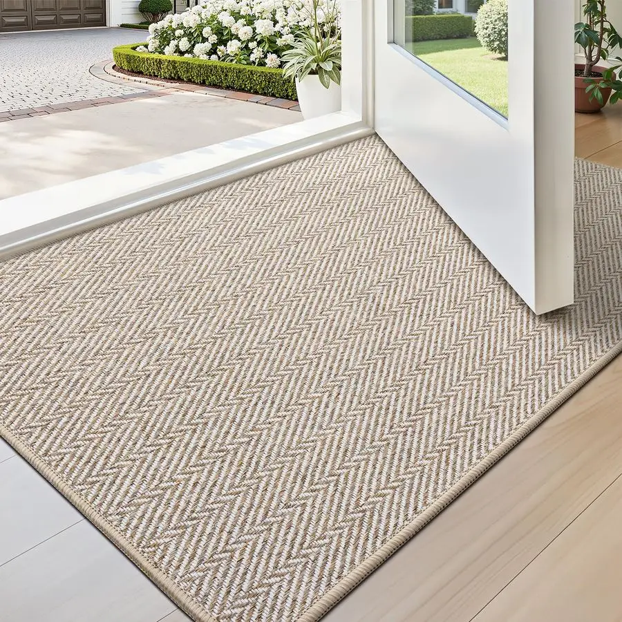 

Ultra Thin Indoor Door Mat for Entrance 24x36, Non Slip Entryway Mat, Low Profile Doormat, Unique Herringbone Design Carpet for