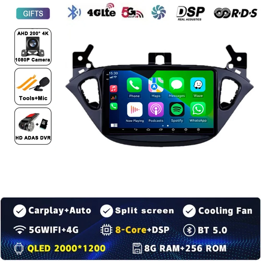 Android 16 autoradio, multimediasysteem, GPS-navigatie, stereosysteem, Carplay Auto voor Opel Corsa E 2014 2015 2016 2017 2018 2019