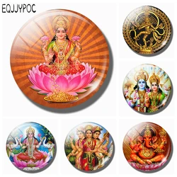 Lakshmi Gold 30 MM Fridge Magnet Shiva Amulet India Goddess of Wealth Glass Dome Magnetic Refrigerator Stickers Home Decoration