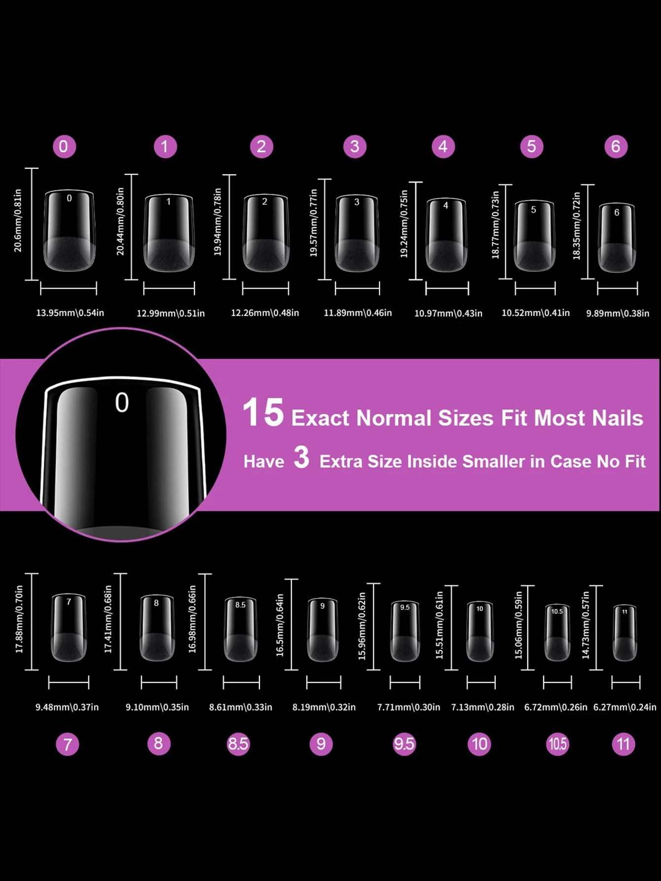120 Pieces of Transparent Semi Frosted Fully Adhesive Nail Tips, Ranging from Short to Medium to Various Shapes, with 12-15 Size
