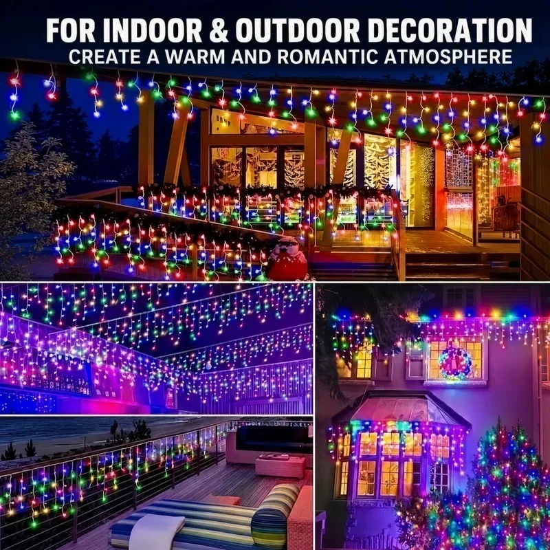 Solar Curtain Icicle Light 3.5M Eaves Decor Outdoor Fairy String Lights Wedding Party