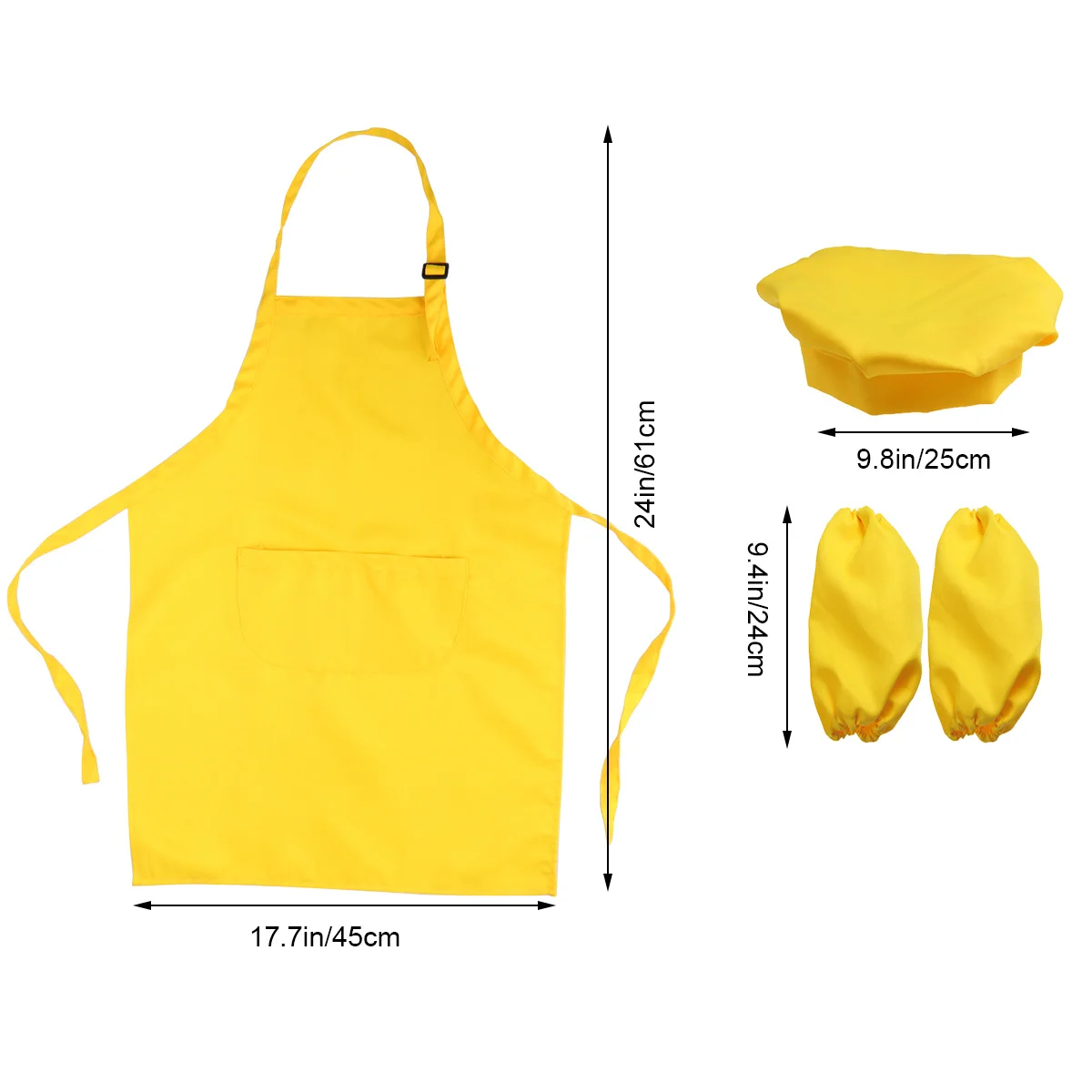 Kids Chef Playset Set Yellow with Apron Hat Cooking Sleeves for Baking Painting Decorating Party Kids Kitchen Set