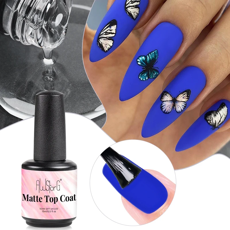 AWStorG 15ML Matujący Top Coat Żelowy Lakier do Paznokci UV Żel Soak Off Półtrwały Lakier Przezroczysty Matowy Top Coat Lakier do Paznokci do Zdobienia Paznokci