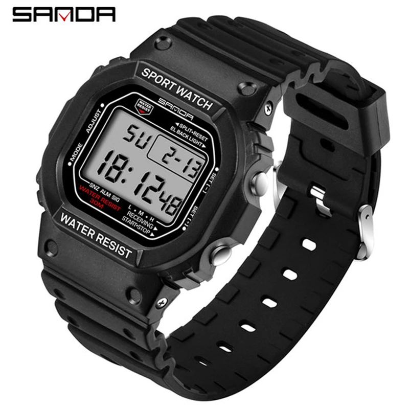 SANDA 293 329 Fashion Brand Couple Watches For Men And Women Sport Digital Lovers Wristwatches LED Display 50m Waterproof Watch