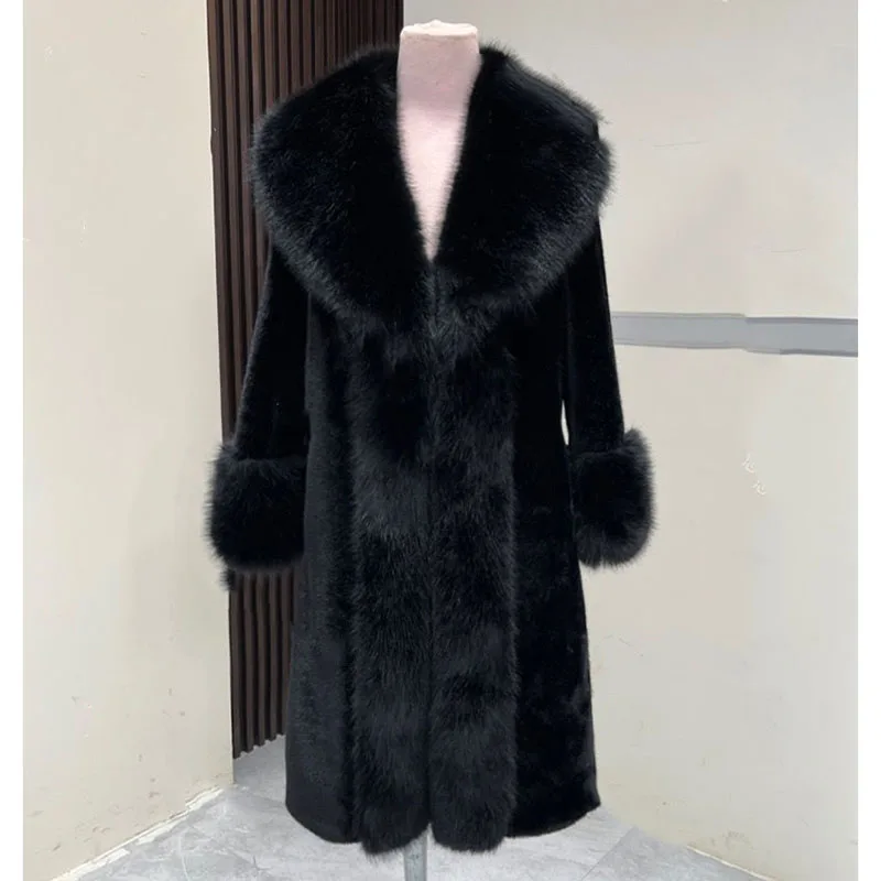 Otoño Invierno mujer moda imita piel chaqueta superior 2025 mujer longitud media prendas de vestir de felpa señoras coreanas abrigo de piel sintética de gama alta