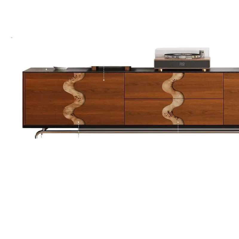 Medieval Style Solid Wood TV Cabinet and Coffee Table Combo Floor to Ceiling Storage for Living Room Small Apartment Teak