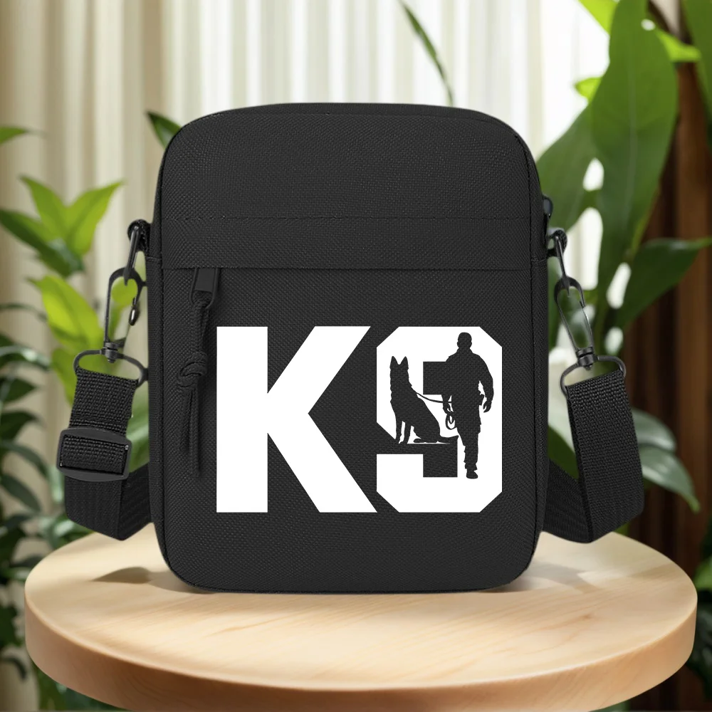 K9 dog and handler silhouette design Men Crossbody Bag Single Shoulder Women Cartoon Anime Film Printing Design Unisex