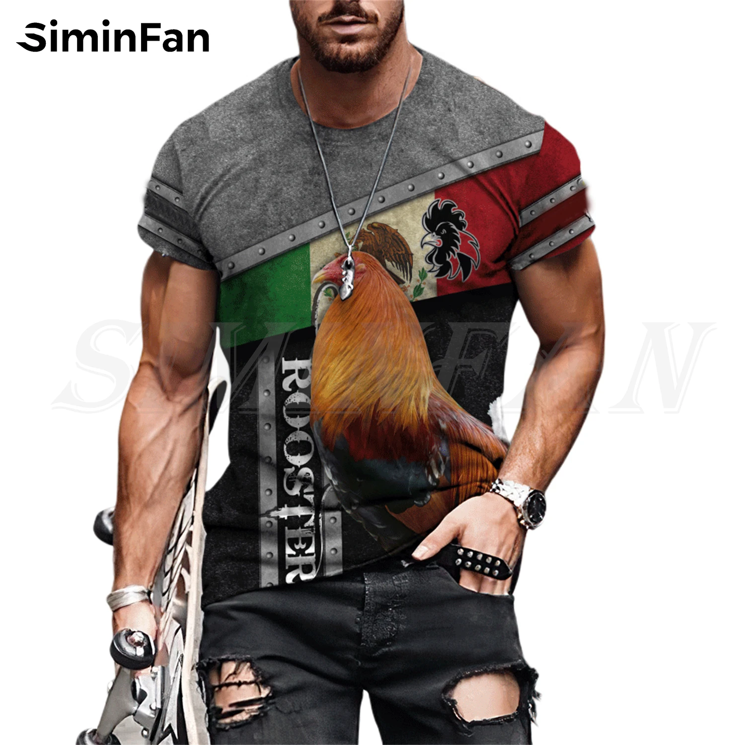 

Mens T-Shirts Summer Tees Mexican Rooster Fighting 3D Printed Casual Short Sleeve Shirt Unisex Harajuku Tops Women Streetwear 01