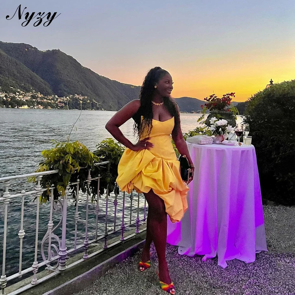

NYZY E749 Couture Taffeta Short Evening Dresses Gold Wedding Party Bridesmaid Cocktail Dress Short Women Dress