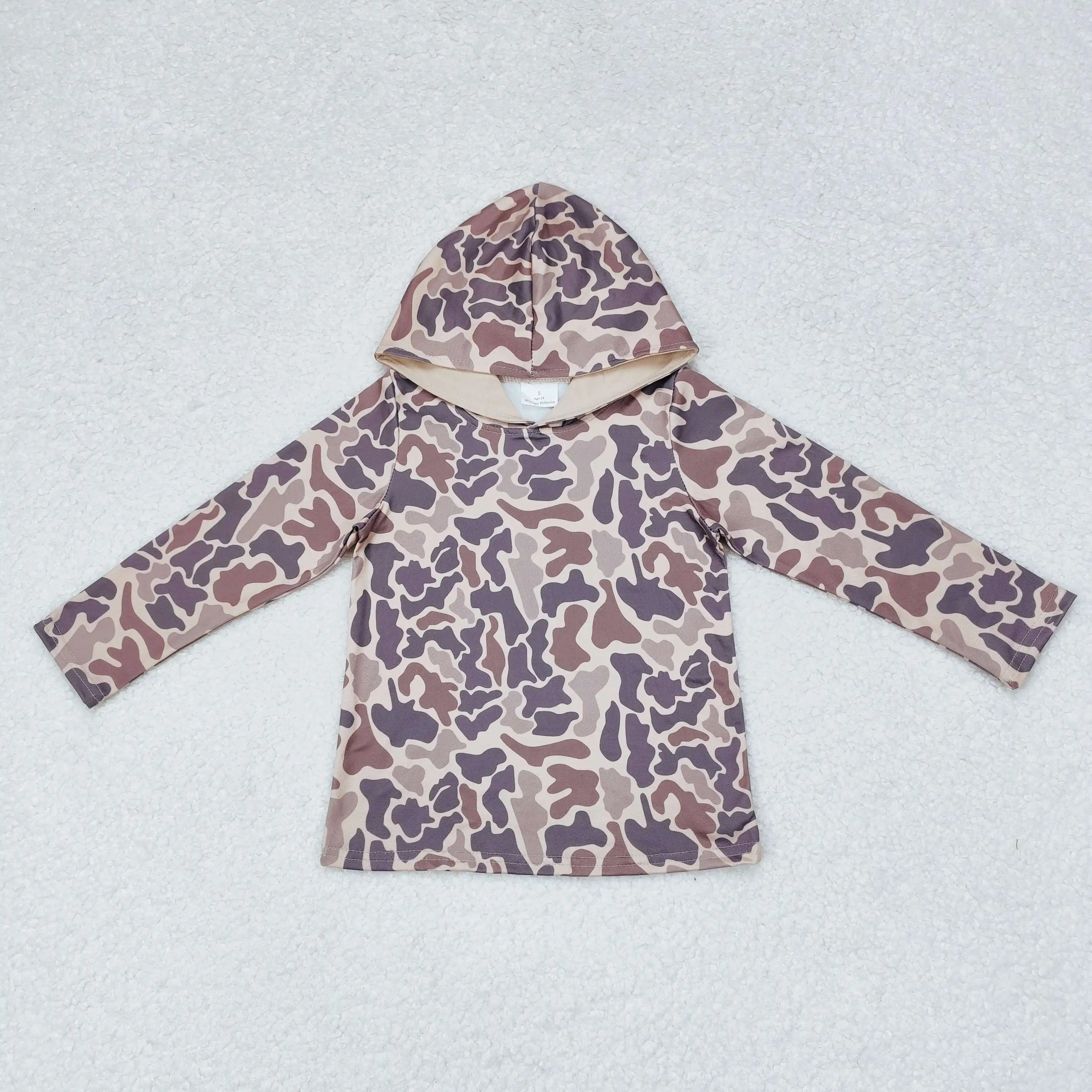 

BT0739 Wholesale New Arrival baby boy clothes Camouflage light brown hooded long-sleeved top Summer Boutique boys top