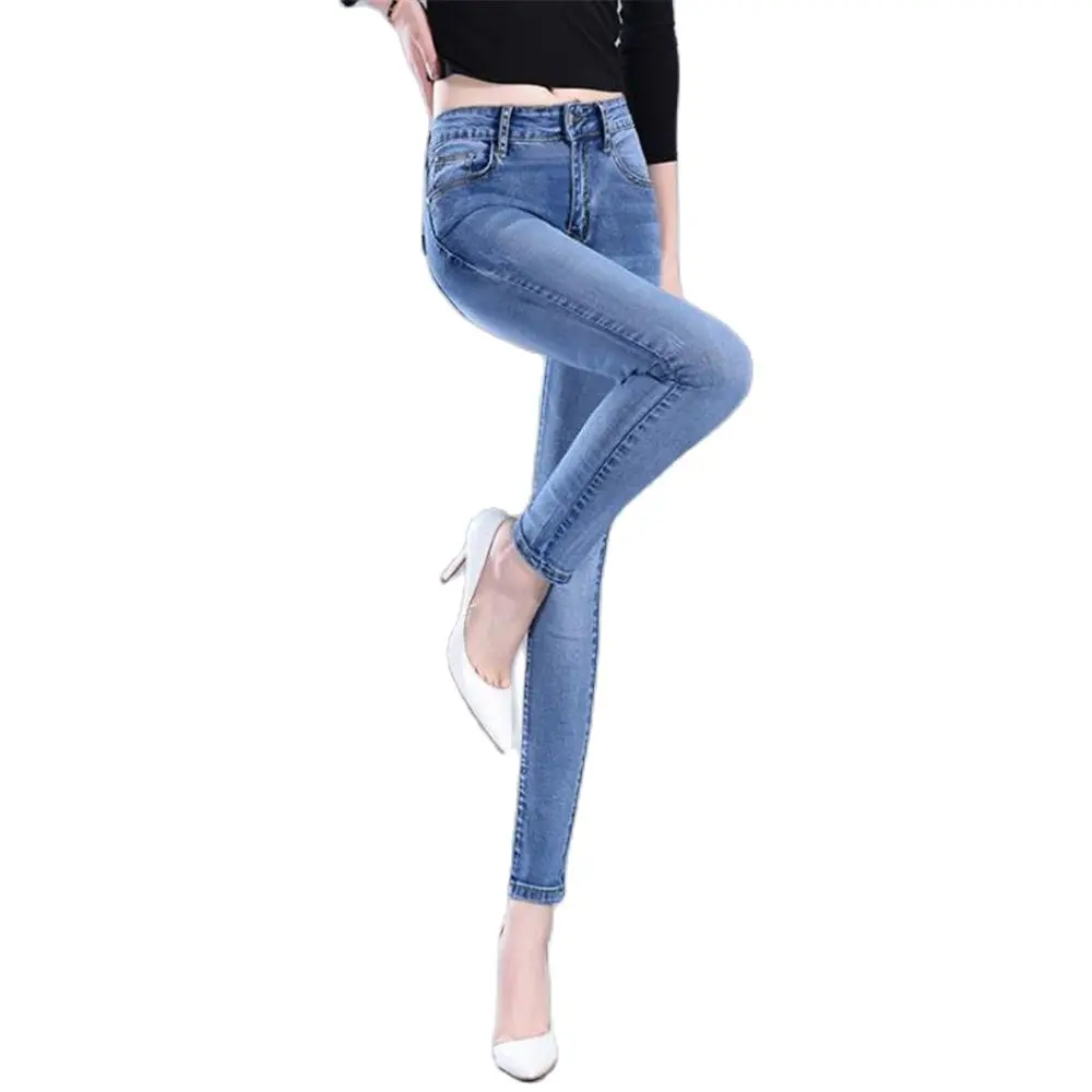 New Trousrs Skinny Denim Pencil Jeans Woman Elastic High Waist Trousers Black Blue Stretch Hot Sale Washed Jeans Female Pants