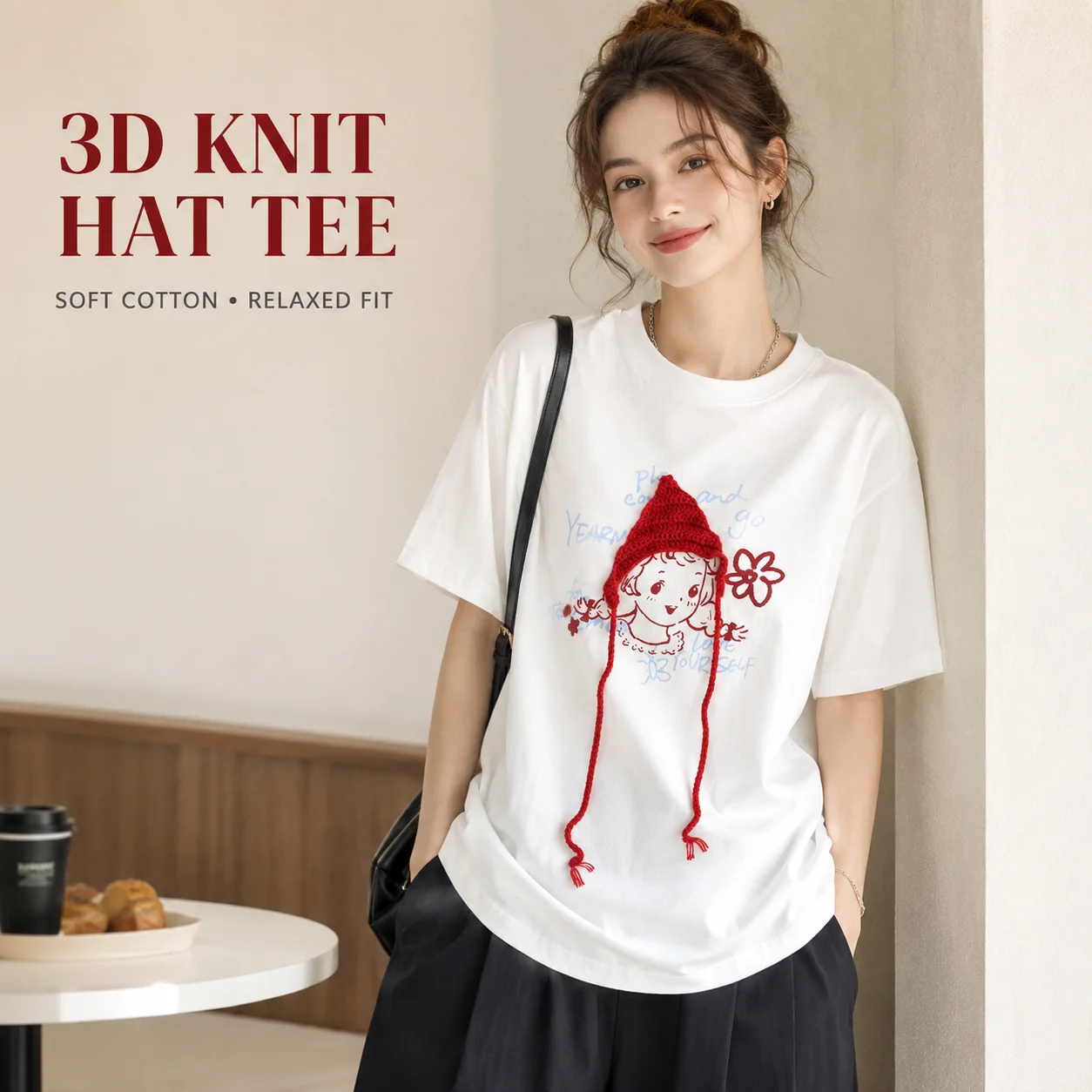Women Oversized White T Shirt Cute Cartoon Girl 3D Embroidered Graphic Tee Korean Style Cotton Short Sleeve Summer Top
