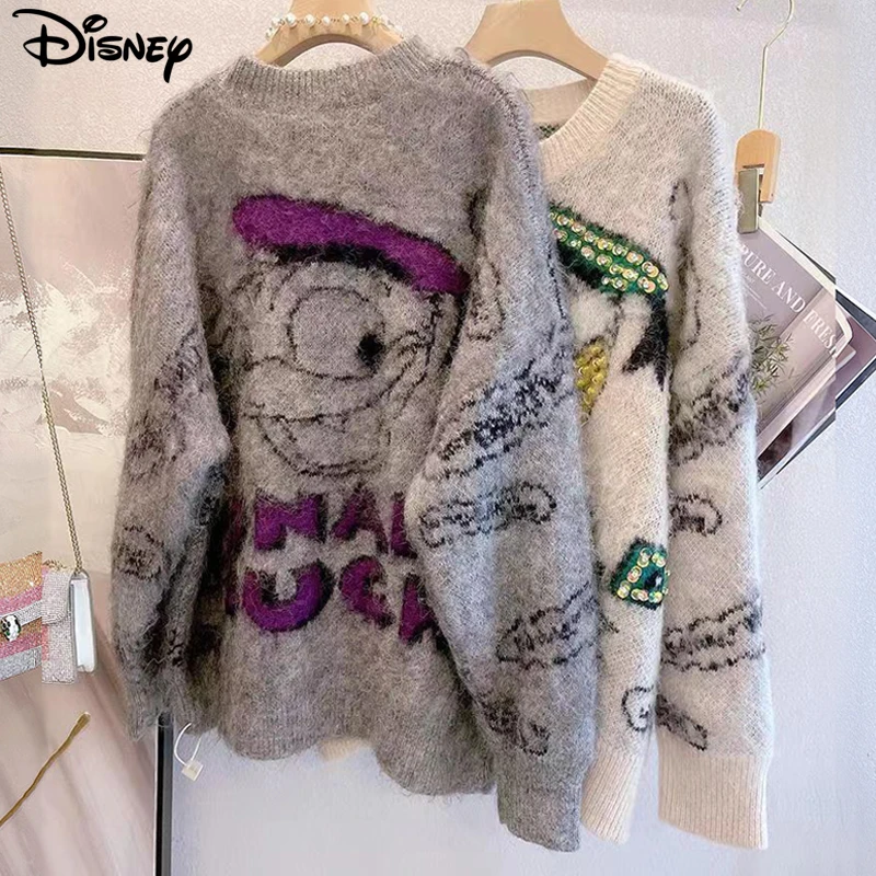 Disney New Arrival Fashion Casual Donald Duck Pullover Winter Heavy Industry Design Sense Nail Bead Spoof Mohair Plush Sweater