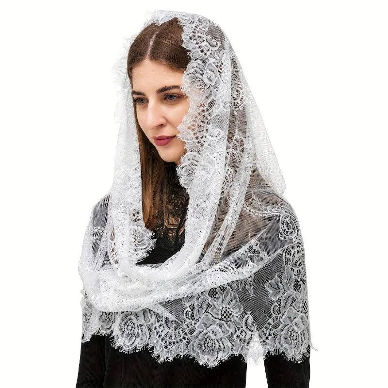 Elegant Vintage-Inspired Lace Mantilla Veil , Intricate Floral Design, Ideal for  Weddings, and Formal Events, Wedding Accessory