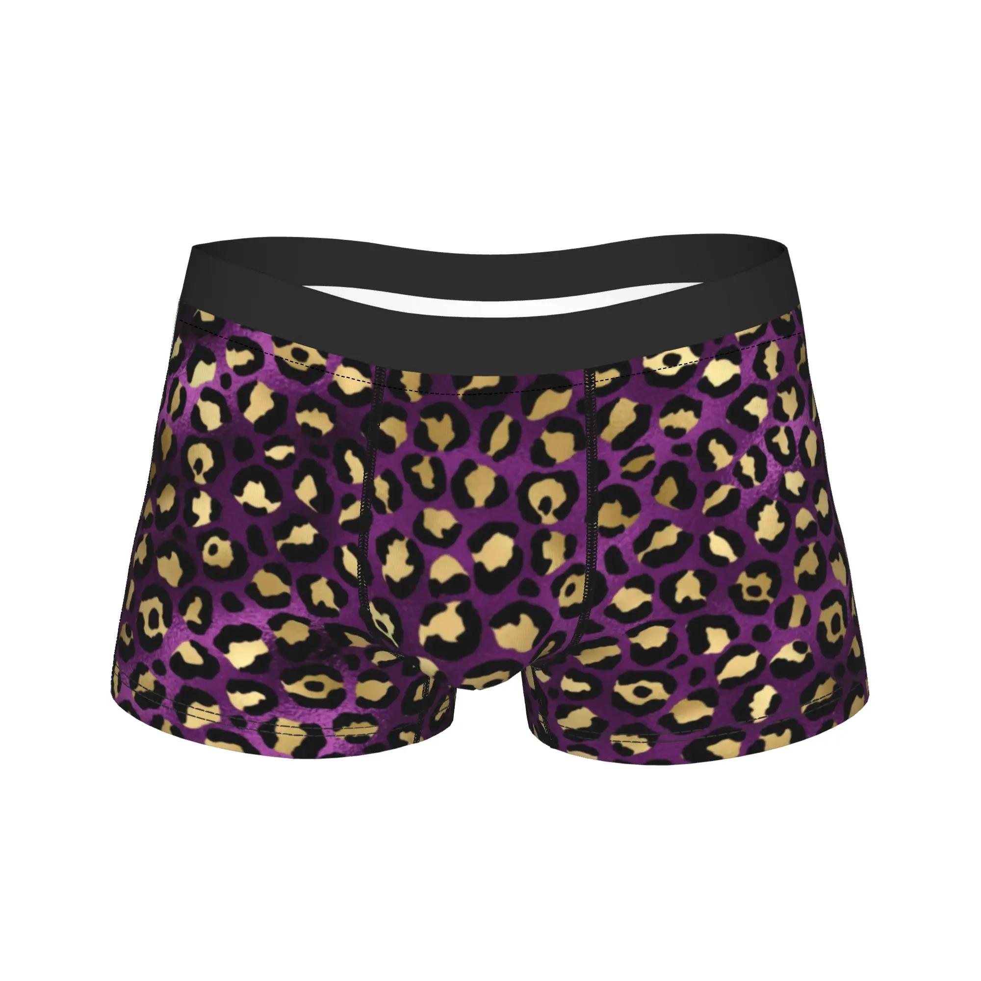 

Мужские трусы-боксеры с леопардовым принтом (фиолетовый и золотой), дышащие, высокого качества, больших размеров