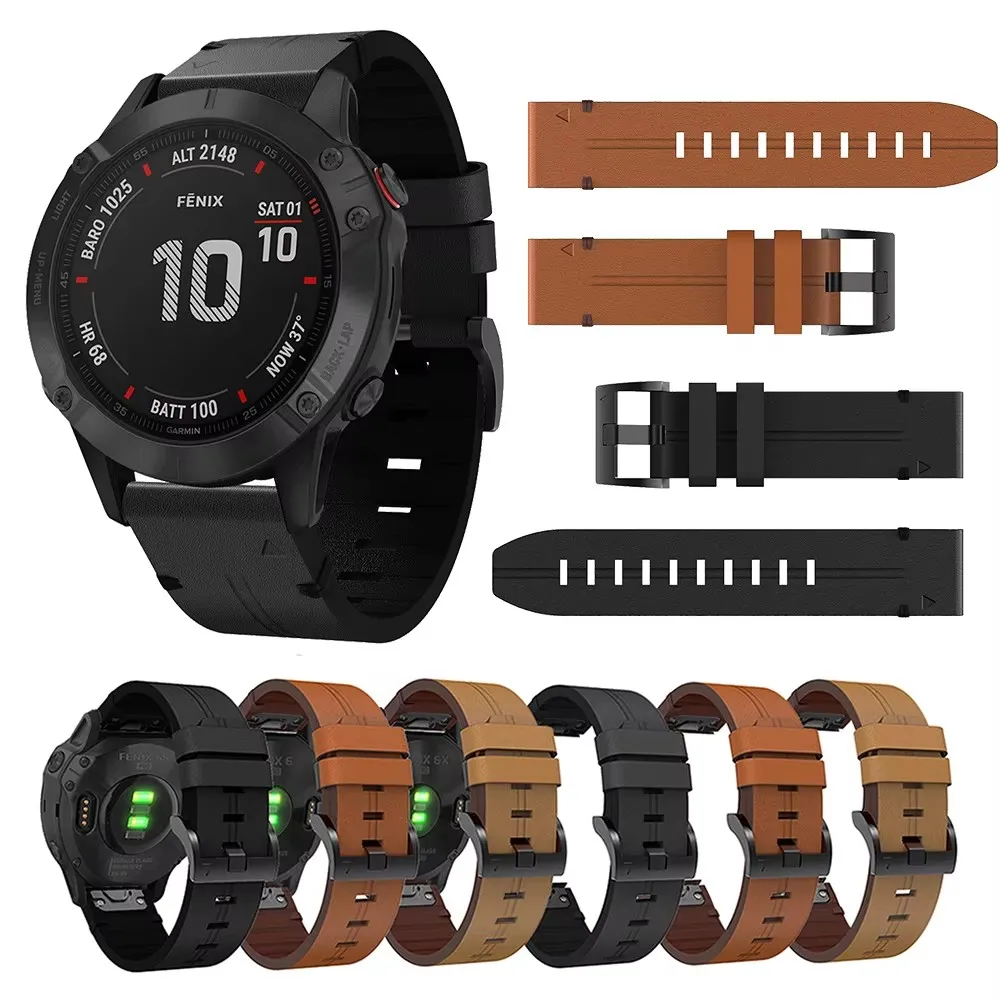 For Garmin Fenix 8 20mm 22mm 26mm Leather Strap For Garmin Fenix 6/6X/6S 7/7S/7X Watch Band Quick Release Easy Fit Watchband