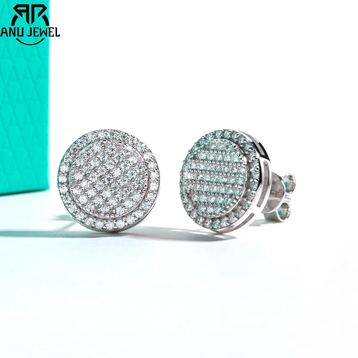 

AnuJewel 0.7cttw Iced Out Moissanite Stud Earrings 925 Sterling Silver Earring New Age Layered Hip Hop Jewelry for Men And Women