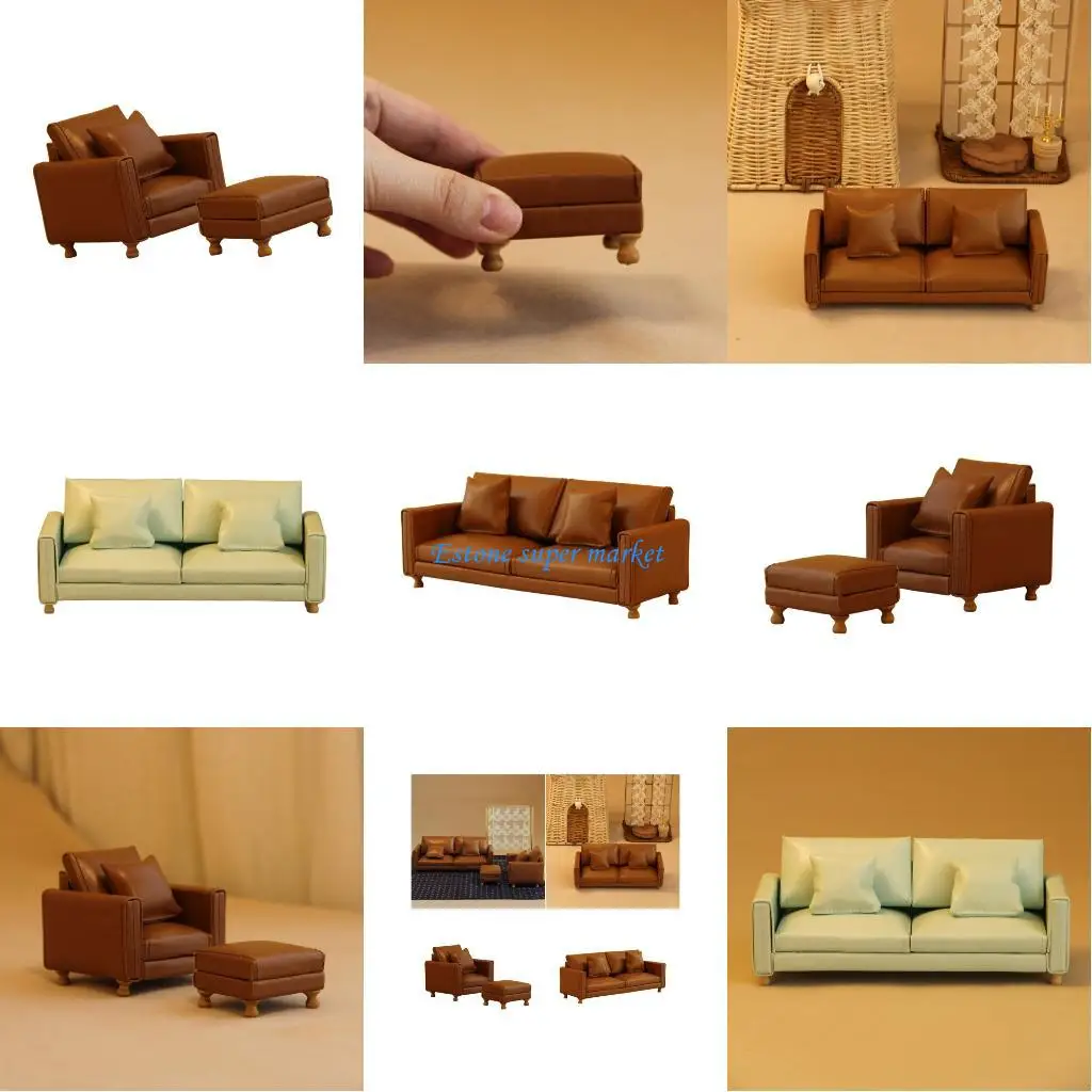 

090B 1/12 Doll House Miniature Furniture Single/Love Couch Set Realistic Props