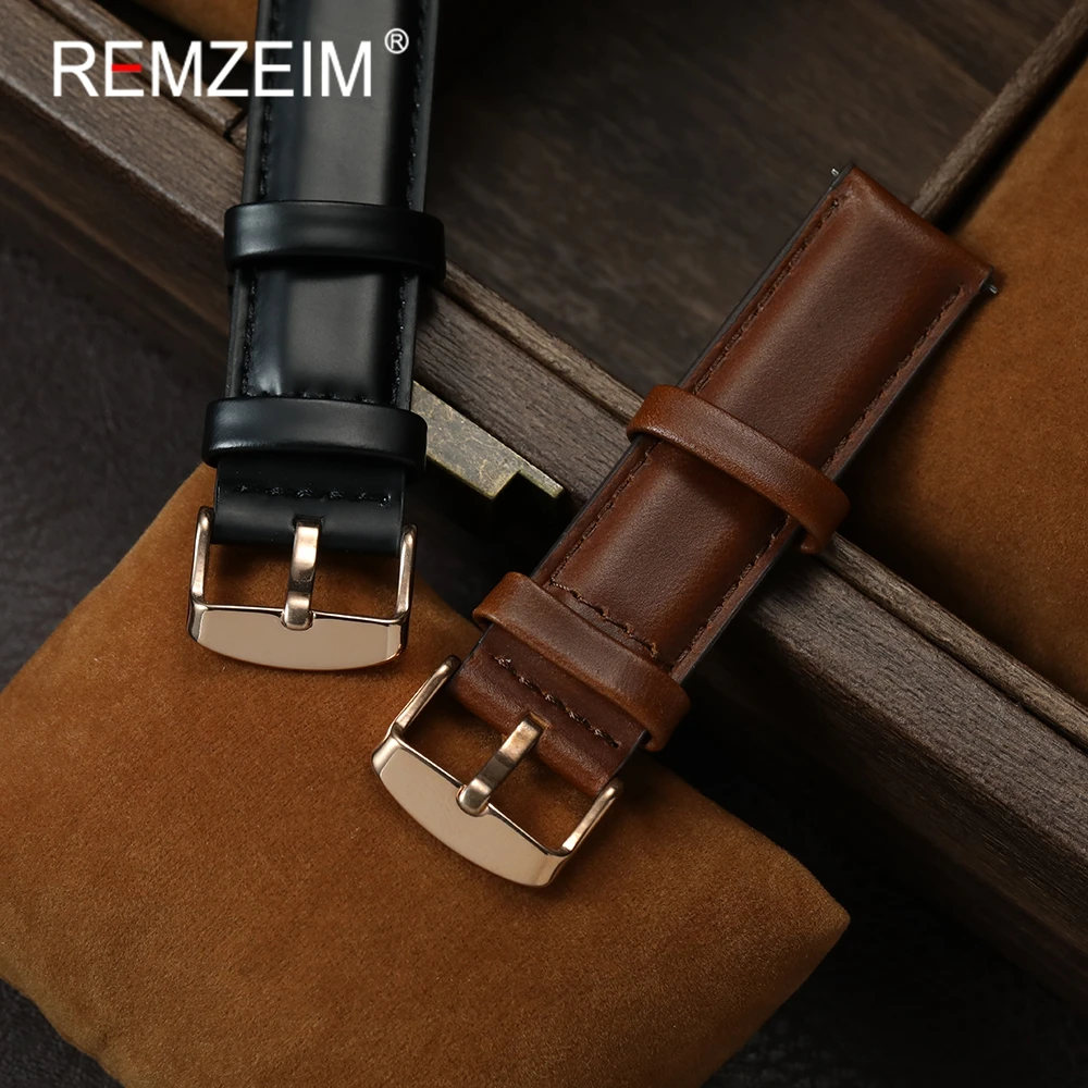 Quick Release Vintage Cowhide Men Watch Strap 20mm 22mm Black Brown Watchband with Rose Gold Pin Buckle