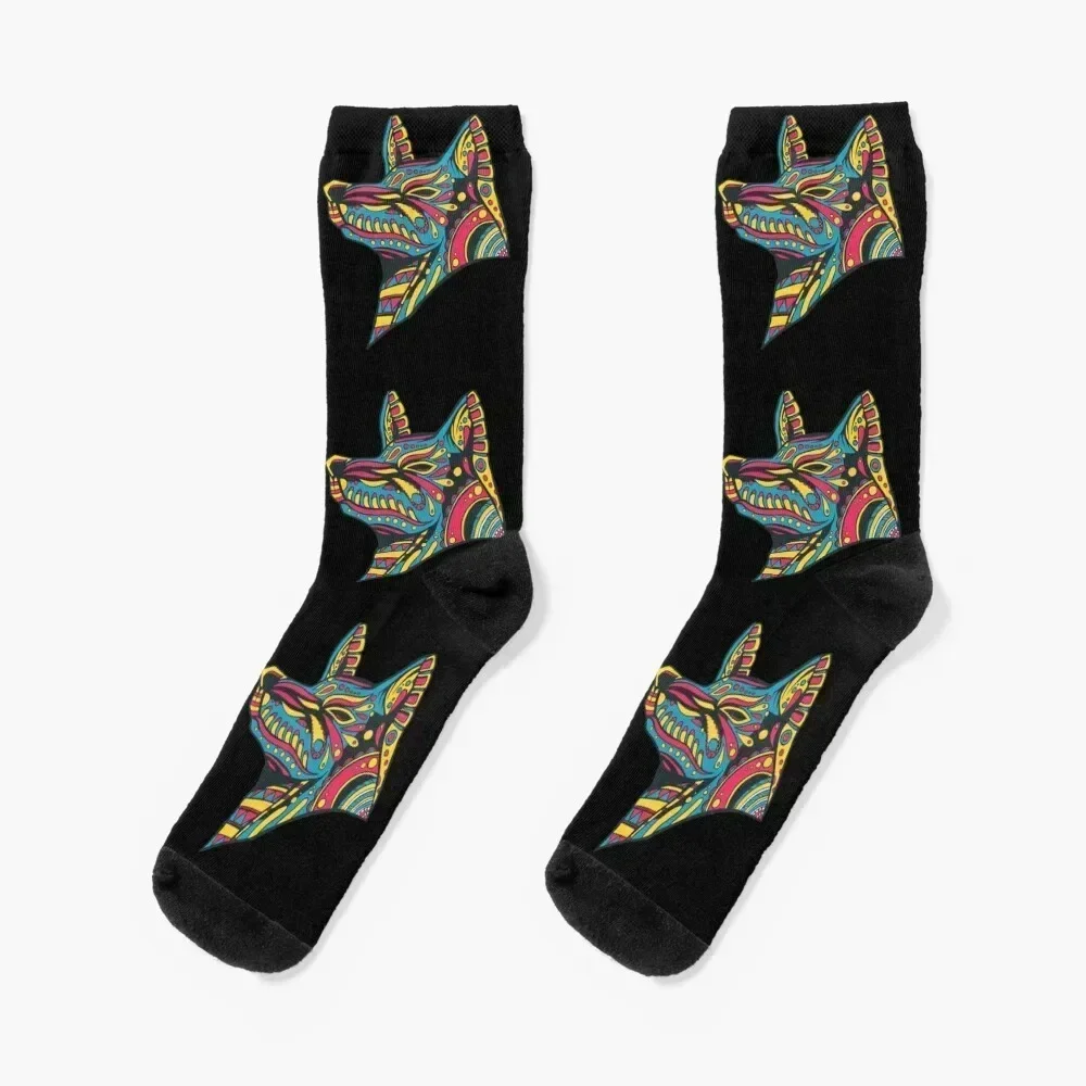 

Colorful Huichol Wolf Socks funny gifts hiphop anti-slip bright garter Men Socks Women's