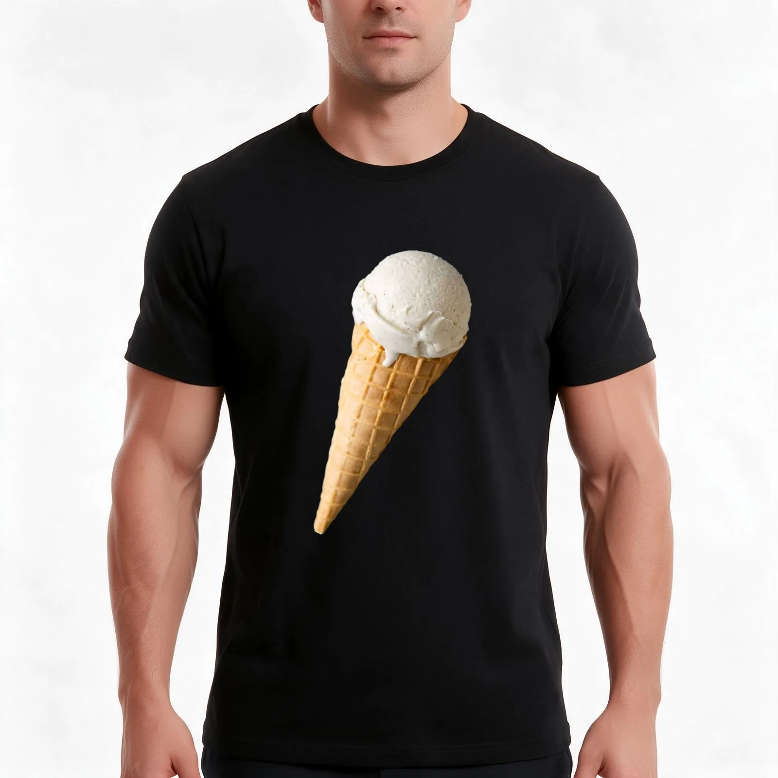 Vanilla Ice Cream On Waffle Cone T-Shirt, Summer Casual Cotton Tee, Oversized Streetwear Tops, Vintage Graphic Print