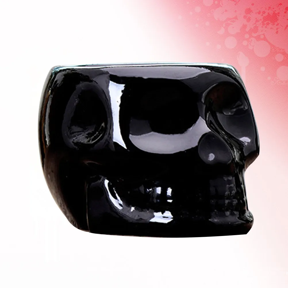 1Pcs Stylish Ceramic Flower Pot Black Skull Motif Small Planters for Indoor Greenery Desktop Table Window Shelf Decoration