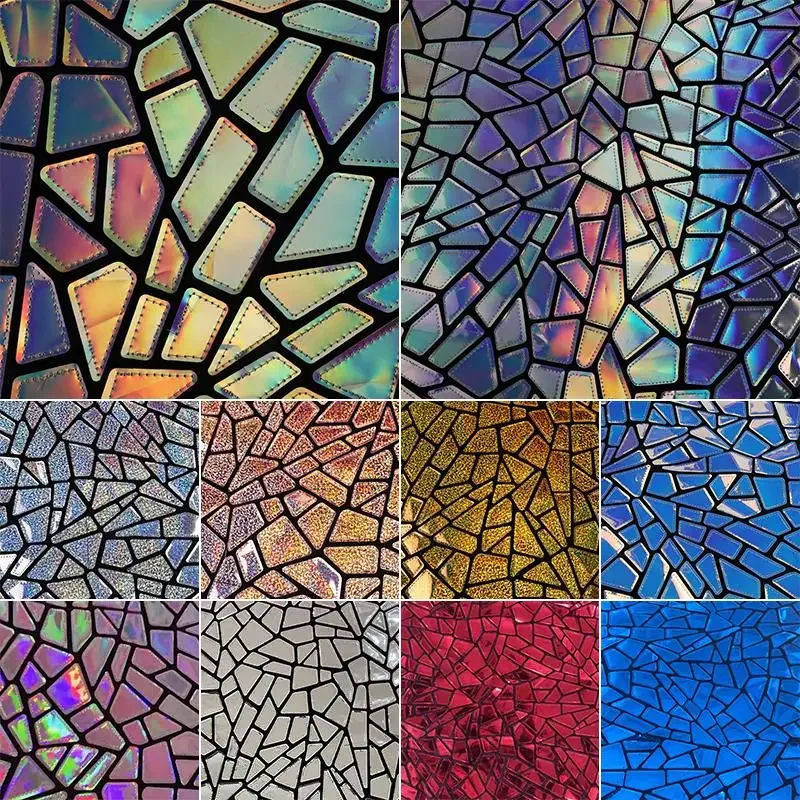 

1 Yards Symphony Gradient Mirror Leather Fabric Geometric Pattern Laser Polyester Designer Fabric Clothing Jacket Background