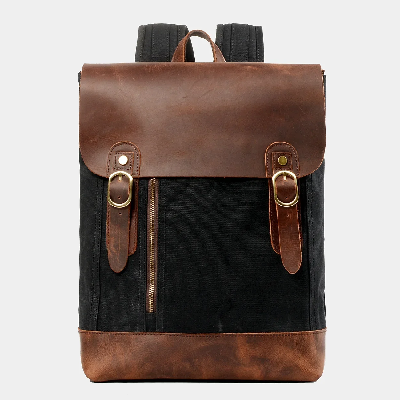 

Men Vintage Oil Wax Canvas Backpack Crazy Horse Leather Waterproof Travel Bag Outdoor Belt Buckle