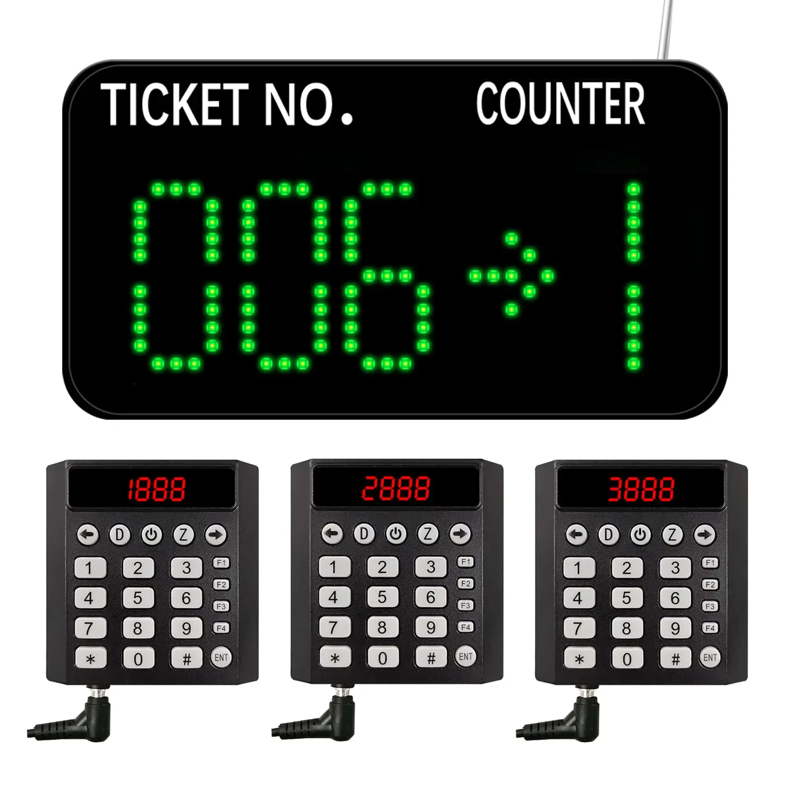 Take a Number Machine Queue Wireless Calling System with 3 Keypad Caller 1 LED Green Screen for Office Clinic Bank Food