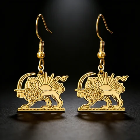 Cazador Persian Lion and Sun Drop Earrings for Women Stainless Steel Gold Color Iran Flag Iranian Earrings Gifts Jewelry 2026