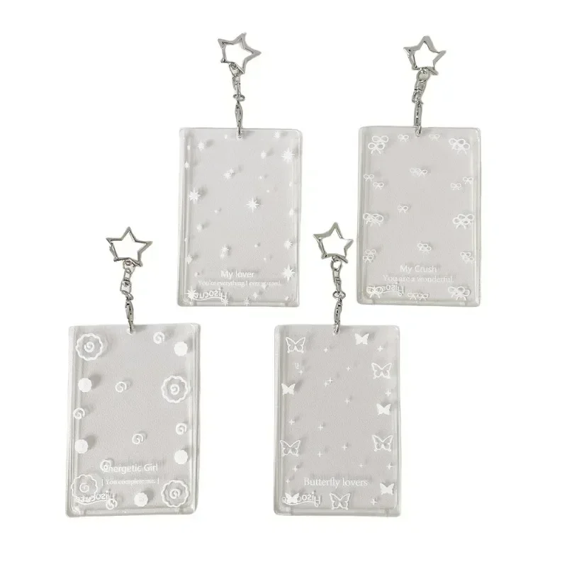 Transparent Butterfly 3 Inch Hard Card Holder Student ID Card Bus Card Lanyard Pouch Star Case