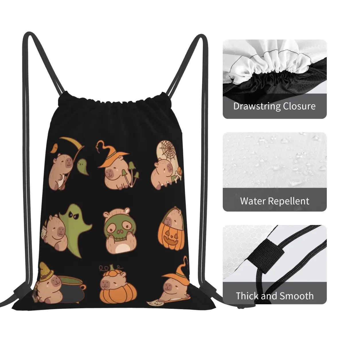 Cute Halloween Capybara Set Backpacks Fashion Portable Drawstring Bundle Pocket Shoes Bag Book Bags For Man Woman School