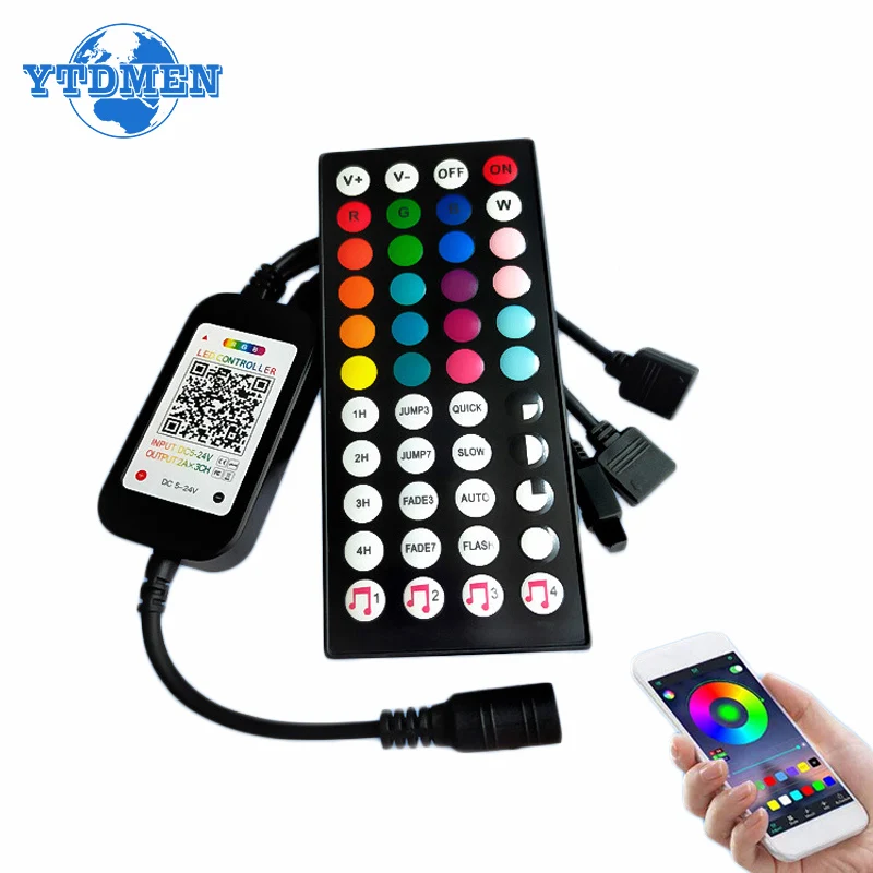 12V Rgb Led Controller 44key Muziek Bluetooth-Compatibele Smart Control Dubbele Output Led Dimmer Controller Voor Strip Verlichting 4pin