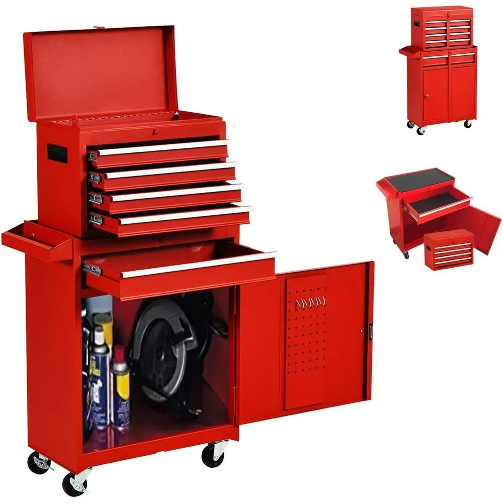 

Красный передвижной инструментальный шкаф с 5 ящиками, с замком, идеально подходит для хранения в гараже