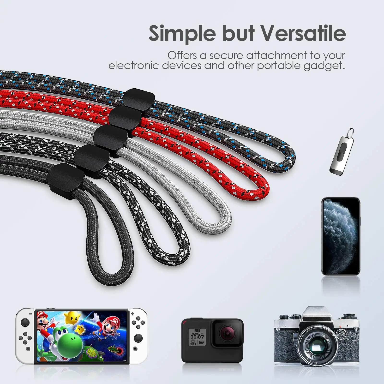 300Pcs Adjustable Braid Phone Lanyard Keychain Wrist Strap for Iphone Huawei Redmi Xiaomi Samsung Camera GoPro String Holders