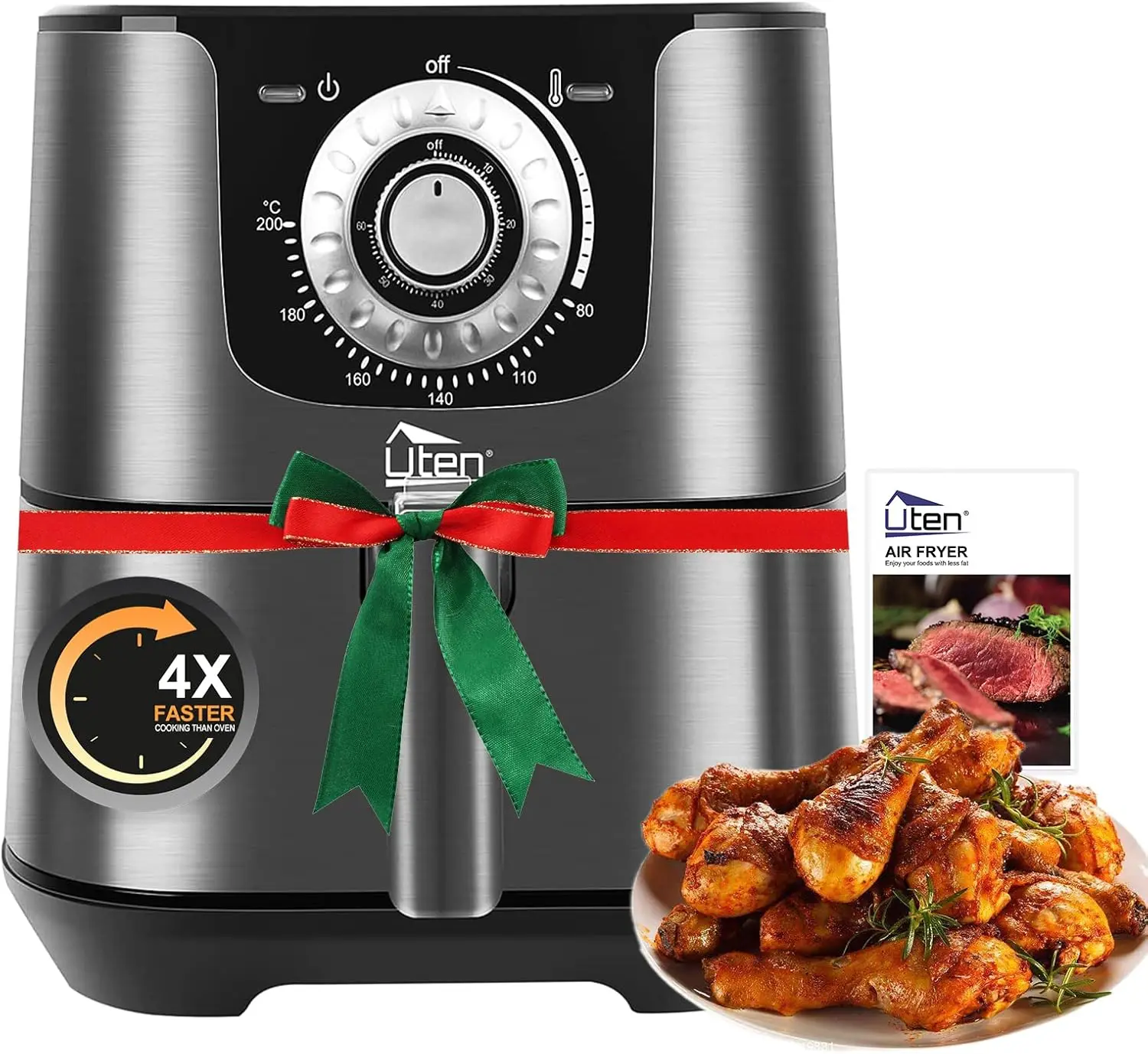 5.8 Quart Air Fryer, 1700W Oilless Cooker, Non-Stick Basket, Manual Control with Timer & Temp Knob, Black