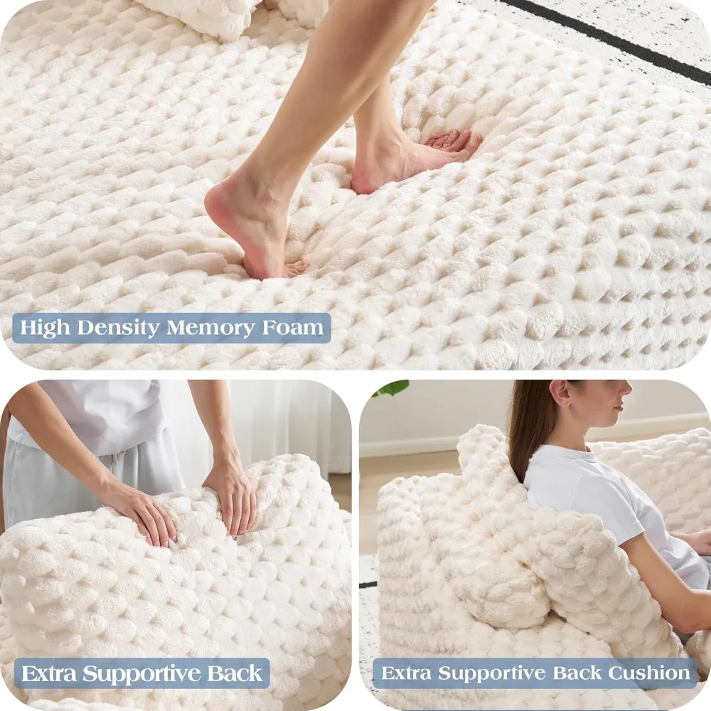 كرسي استرخاء مقاس 67 بوصة، كرسي أريكة بدون تجميع مع مساند للذراعين، أريكة نوم من الفرو الصناعي لغرفة المعيشة، أبيض #3