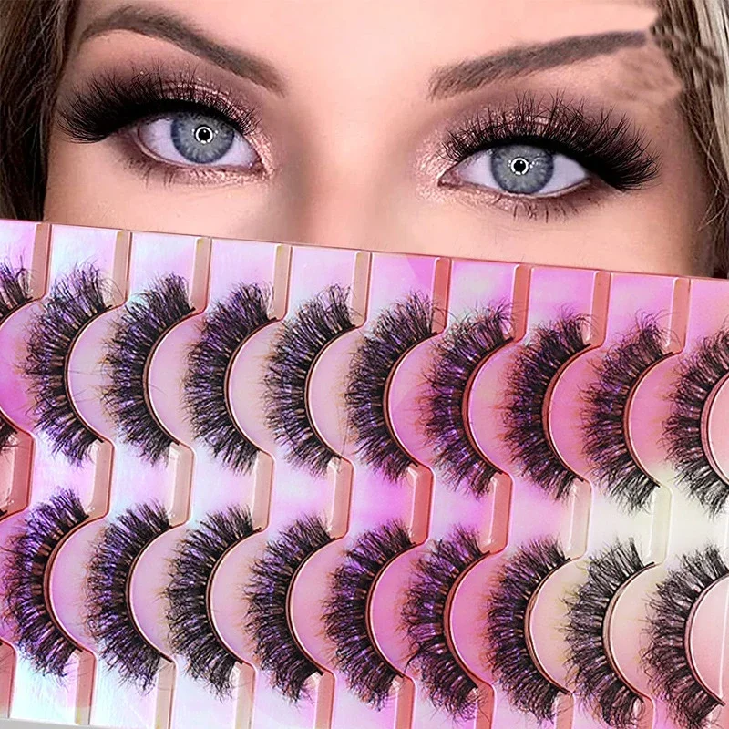 AMSDCN 6D Mink False Eyelashes 10pairs Eyelashes  Faux Mink Fluffy Lash Soft Full Thick Wispy Makeup Eyelashes Extension