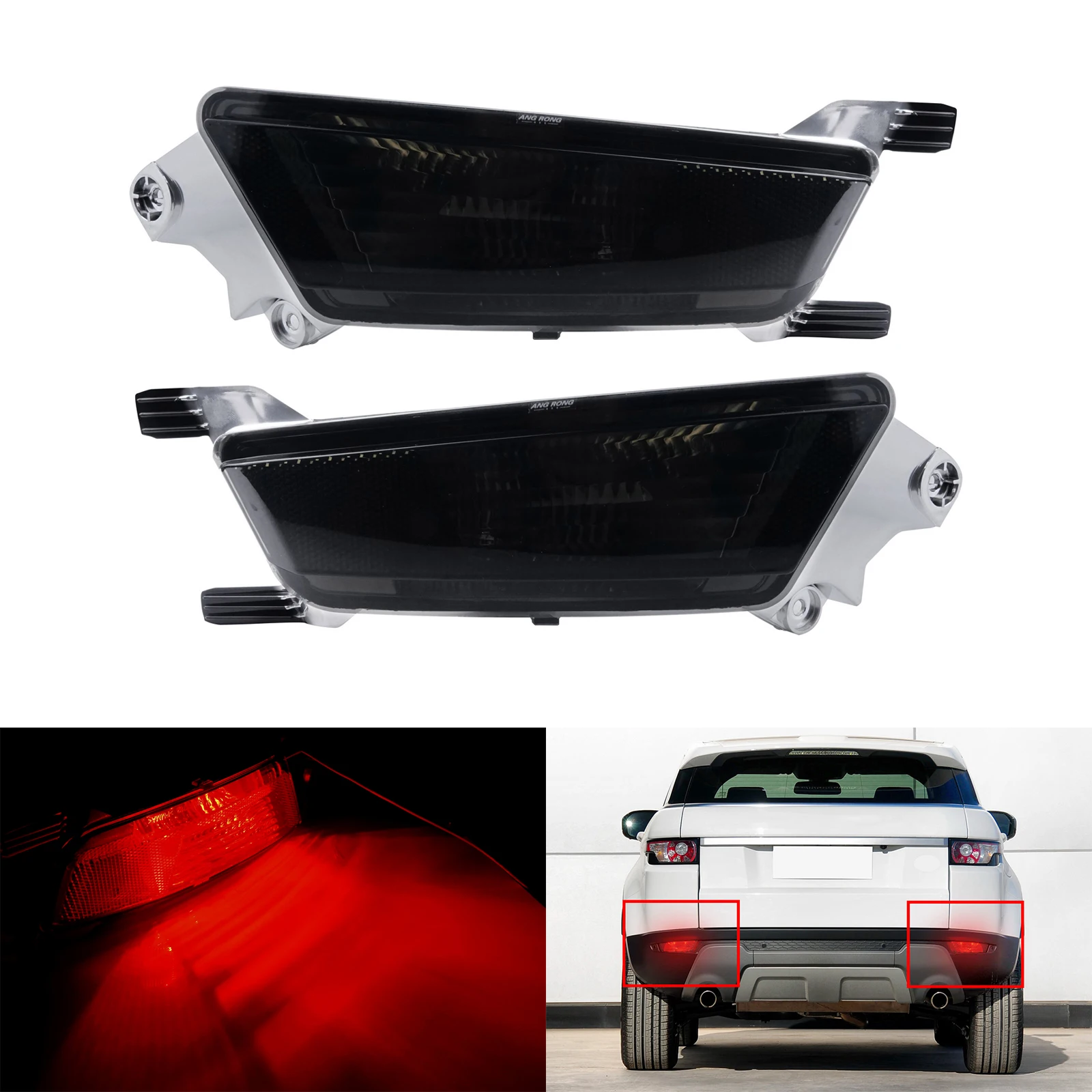 

Pair For Range Rover Evoque Rear Bumper Reflector Fog Light Lamp 11-18 Black Smoked