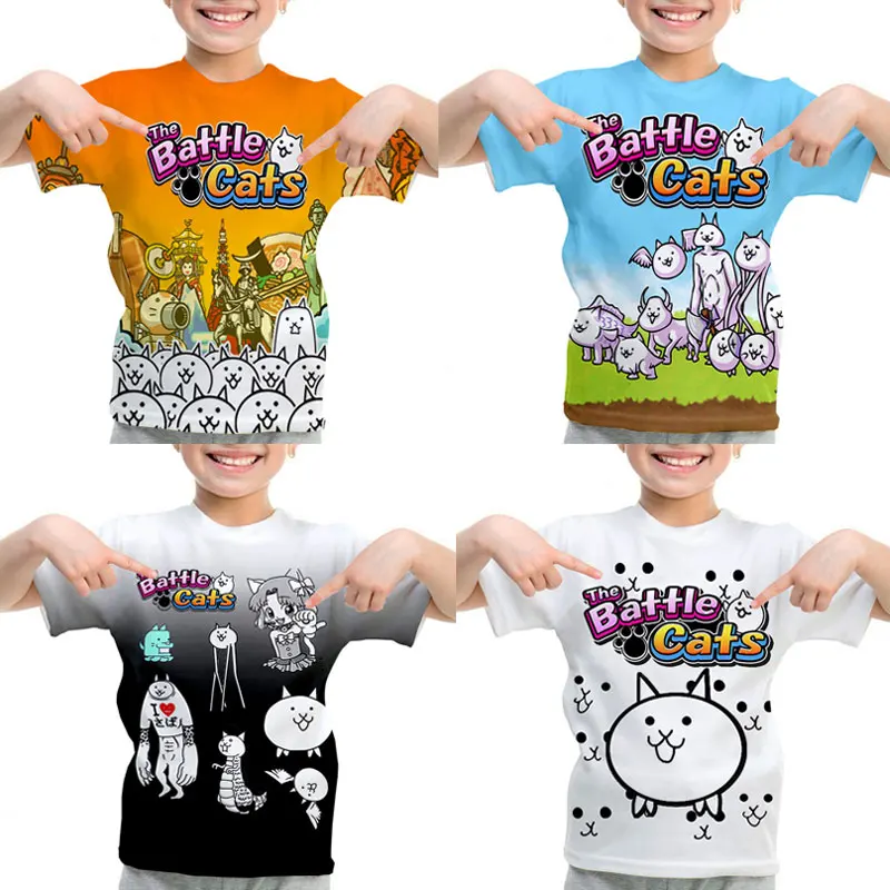 Children The Battle Cats T Shirt Kids Summer Short Sleeve Harajuku Tshirt Cartoon Game 3D T-shirt Boys Girl Casual Tops Camiseta